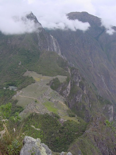 looking down at Machu Picchu